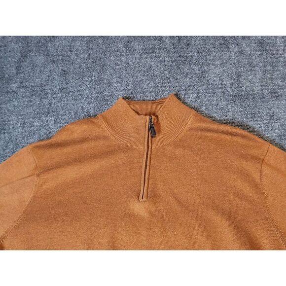 Jos A Bank 1/4 Zip Collared Knit Sweater Men Sz L Orange Pima Cotton Preppy Work - Picture 4 of 8
